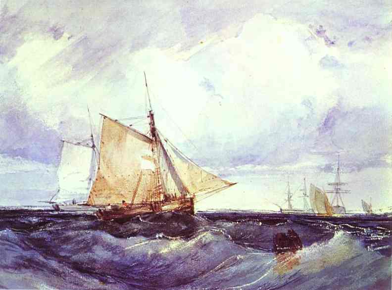 Oil painting:A Cutter and Other Shipping in a Breeze. 1827