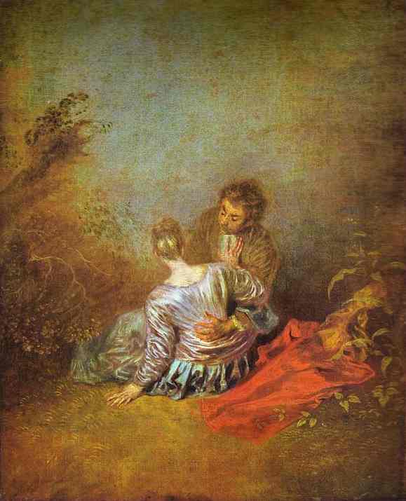 Oil painting:Le Faux Pas (The Mistaken Advance). c. 1717