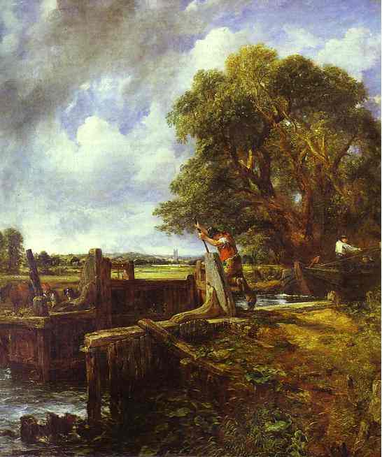 Oil painting:The Lock (A Boat Passing a Lock). 1824