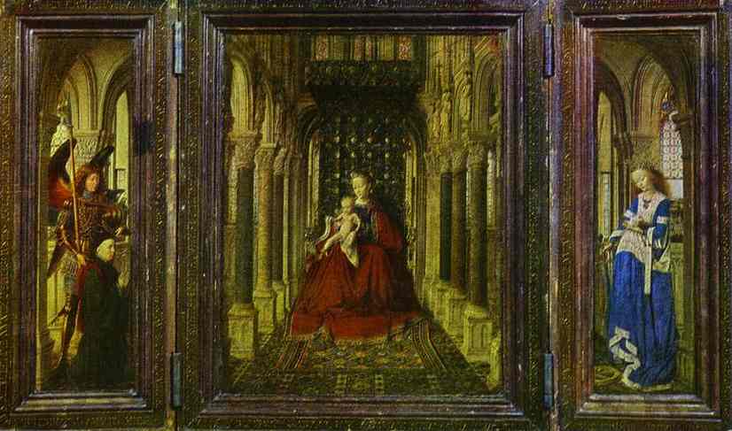 Oil painting:The Virgin and Child in a Church (a portable altar). 1437