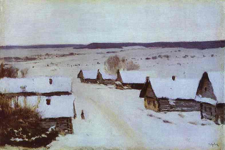 Oil painting:Village in Winter. 1877