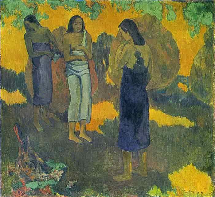 Oil painting for sale:Three Tahitian Women Against a Yellow Background, 1899