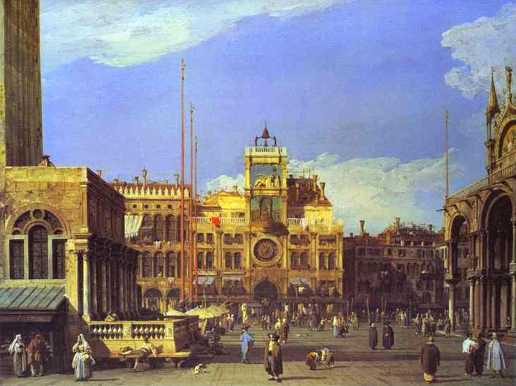 Oil painting:Piazza San Marco: the Clocktower. c. 1730