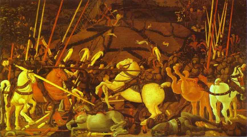 Oil painting:Battle of San Romano. Middle panel. c. 1454