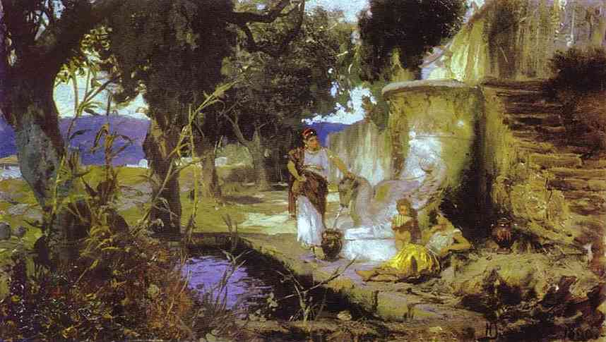 Oil painting:By a Pool. 1890