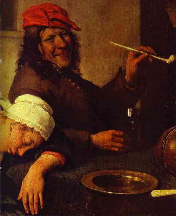 Oil painting:Idlers. Detail. c. 1660