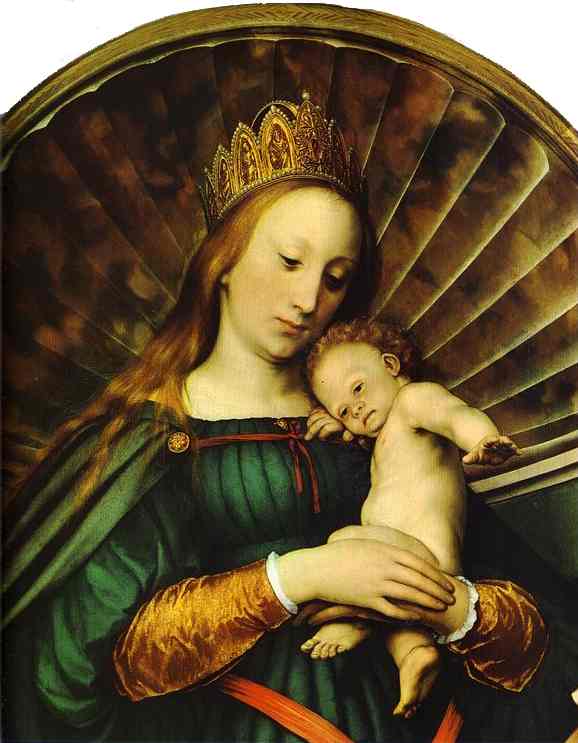 Oil painting:Meyer Madonna. Detail. 1526