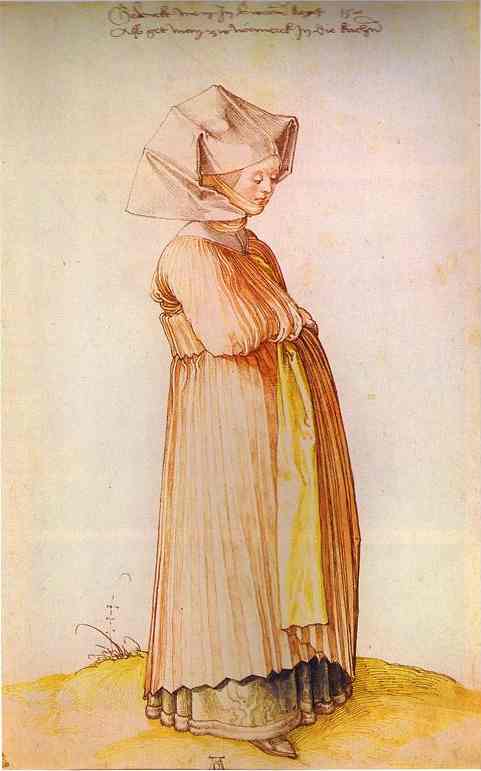 Oil painting:Nuremberg Woman Dressed for Church. 1500