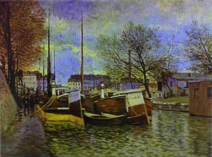 Oil painting:The St. Martin Canal in Paris. 1870