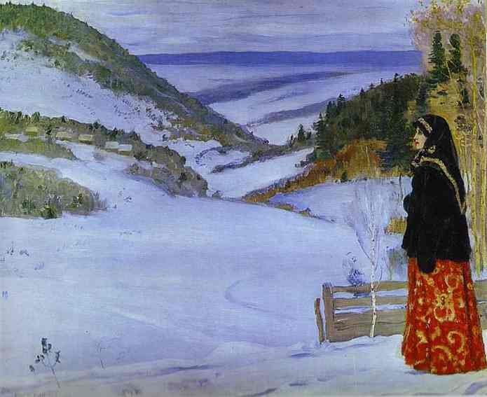 Oil painting:Winter in Skit (skit is a small and secluded monastery). 1904