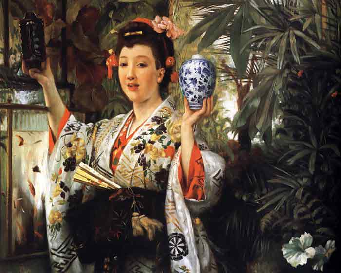 Oil painting for sale:Young Lady Holding Japanese Objects, 1865