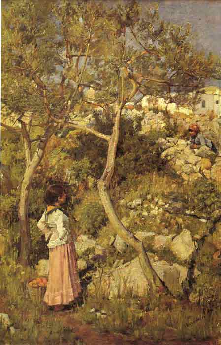 Oil painting for sale:Two Little Italian Girls by a Village, c.1875