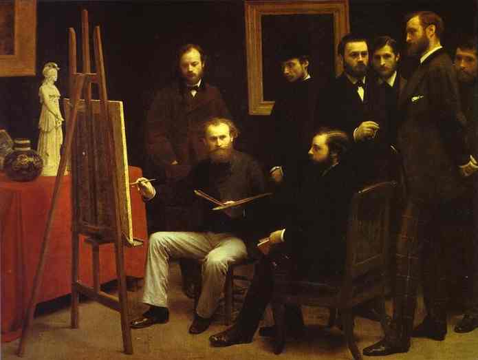 Oil painting:A Studio in the Batignolles (Homage to Manet). 1870