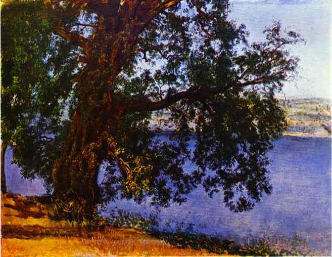 Oil painting:A Tree over Water in the Vicinity of Castel-Gandolfo. 1840