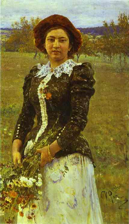 Oil painting:Autumn Bouquet. Portrait of Vera Repina. 1892