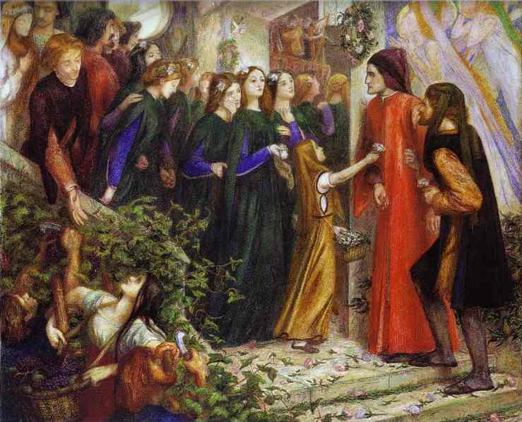 Oil painting:Beatrice Meeting Dante at a Marriage Feast, Denies Him Her Salutation. 1855