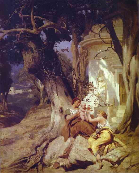 Oil painting:By a Temple (Idyll). 1881