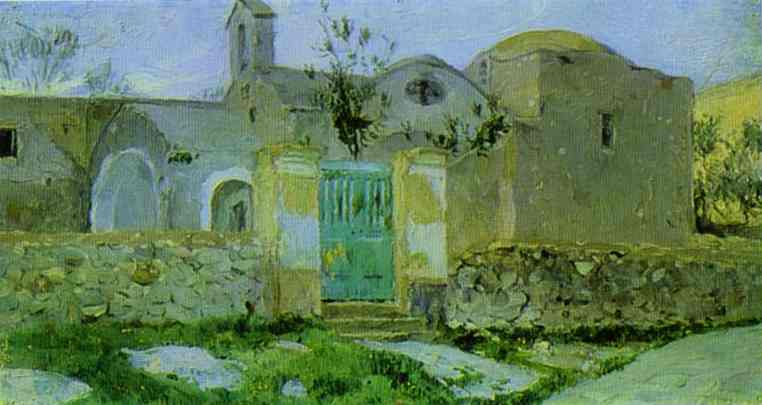 Oil painting:Capri. Entrance to Monastery. 1908