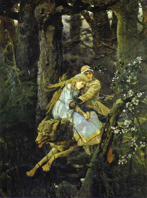 Oil painting:Ivan Tsarevich Riding the Grey Wolf. 1889