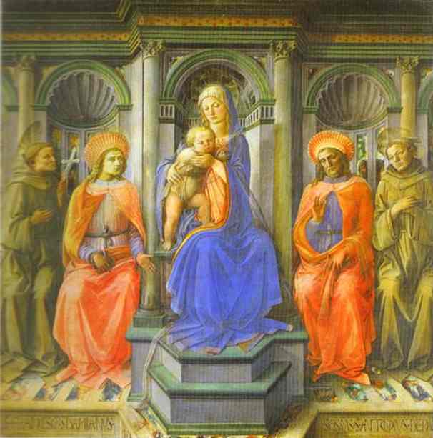 Oil painting:Madonna Enthroned with Four Saints. 1442