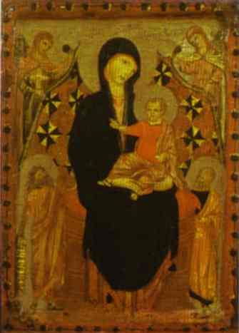 Oil painting:Madonna and Child with the Baptist and St. Peter. c.1290