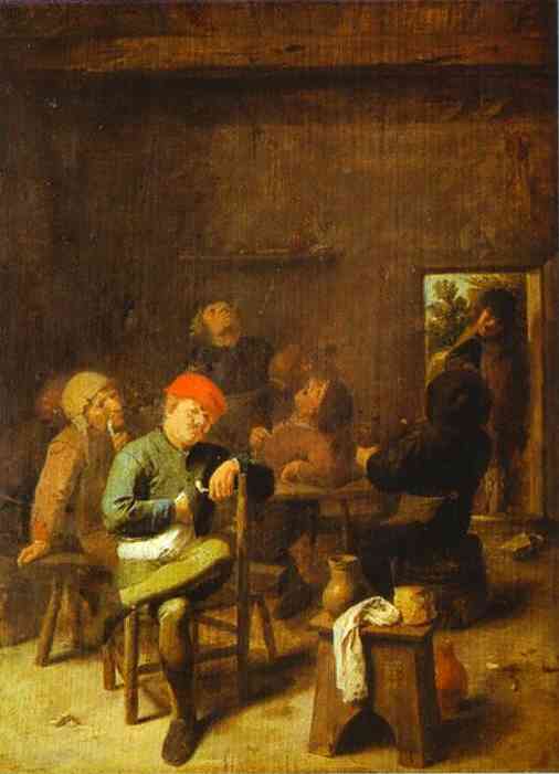 Oil painting:Peasants Smoking and Drinking. c. 1635