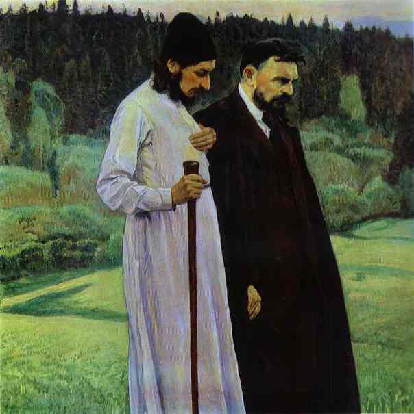 Oil painting:Philosophers (Portrait of Pavel Florenskiy and Sergey Bulgakov). 1917