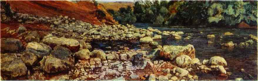 Oil painting:Stones on a River Shore. 1840