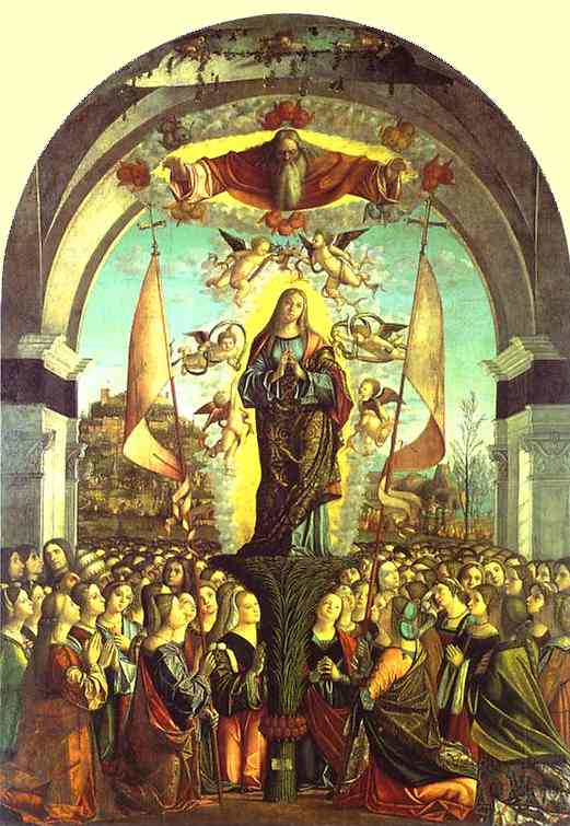 Oil painting:The Legend of St. Ursula: Apotheosis of St. Ursula. 1491