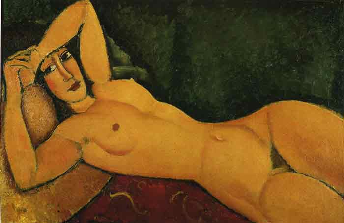 Oil painting for sale:Reclining Nude with Left Arm Resting on Her Forehead, 1917