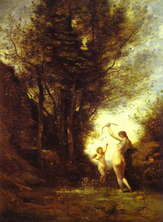 Oil painting:A Nymph Playing with Cupid. Salon of 1857