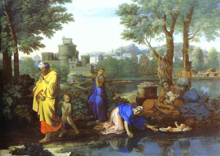 Oil painting:Baby Moses Saved from the River. 1654