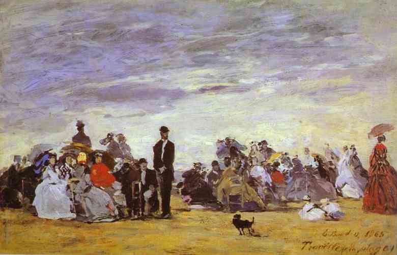 Oil painting:Beach at Trouville. 1864