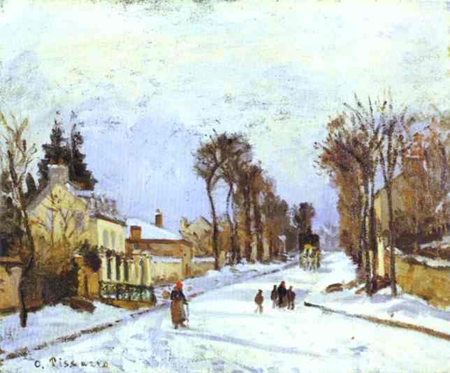 Oil painting:La Route de versailles a Louveciennes (effet de neige). 1869