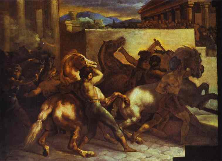 Oil painting:Race of Wild Horses in Rome. 1817