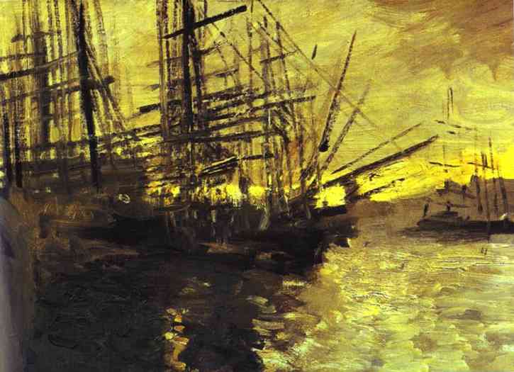 Oil painting: Ships in Marseilles Port. 1890