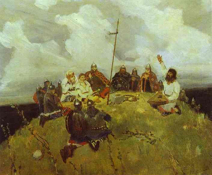 Oil painting:The Bard Bayan. Sketch. 1880