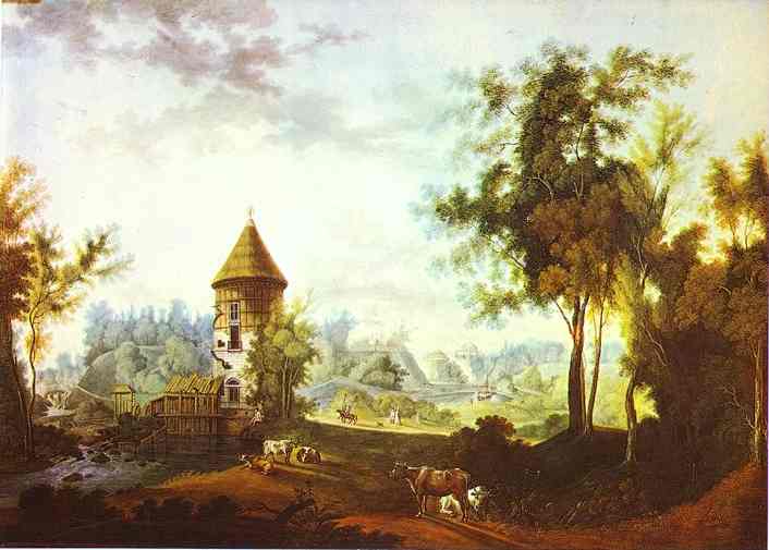 Oil painting:The Mill and the Peel Tower at Pavlovsk. 1792