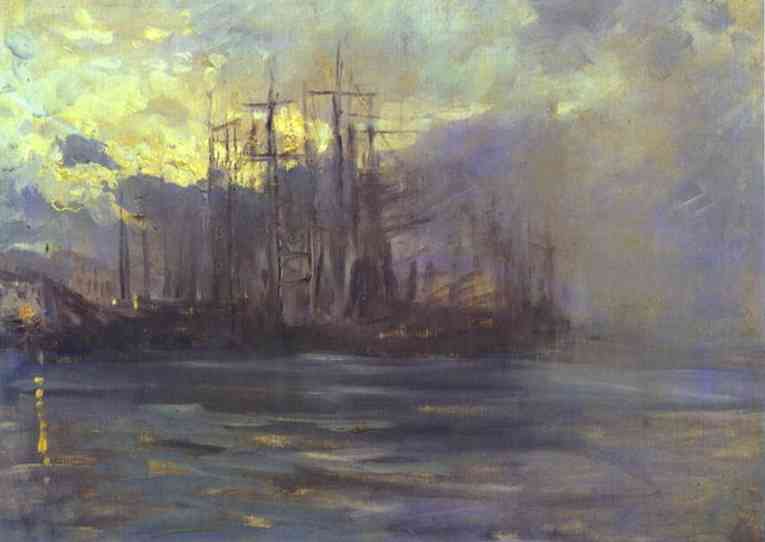 Oil painting: The Port in Marseilles. 1890