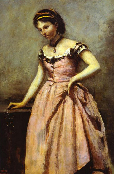 Oil painting:Young Woman in a Pink Dress.