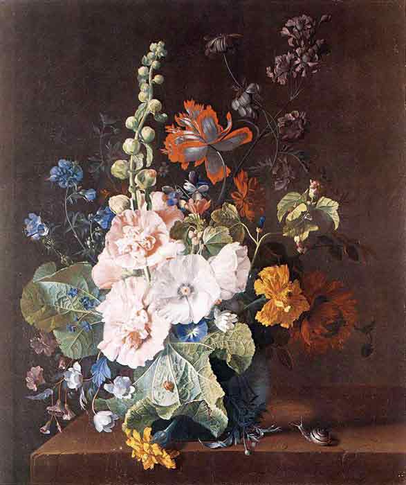 Oil painting for sale:Hollyhocks and Other Flowers in a Vase, 1710