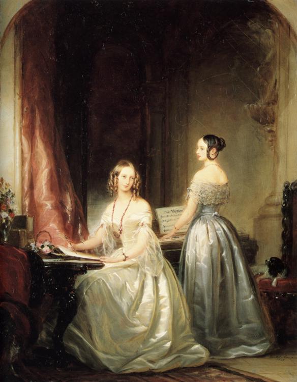 Oil painting:Portrait of Grand Duchesses Olga Nikolaevna and Alexandra Nikolaevna. 1840