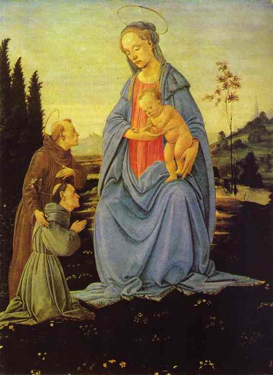 Oil painting:Madonna and Child with St. Anthony and a Monk. c.1480