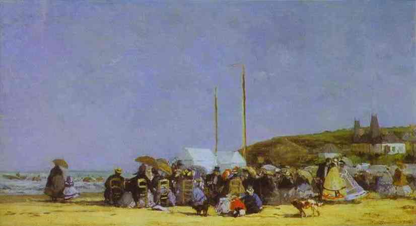 Oil painting:Beach Scene, Trouville. 1864