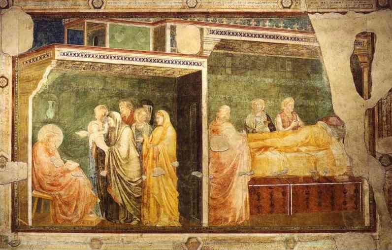 Oil painting:Birth and Naming of John the Baptist. c. 1313