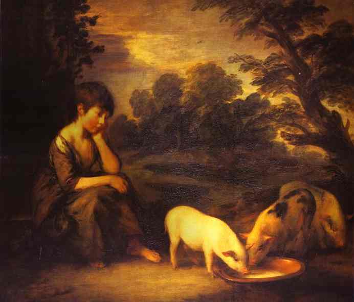 Oil painting:Girl with Pigs. 1782