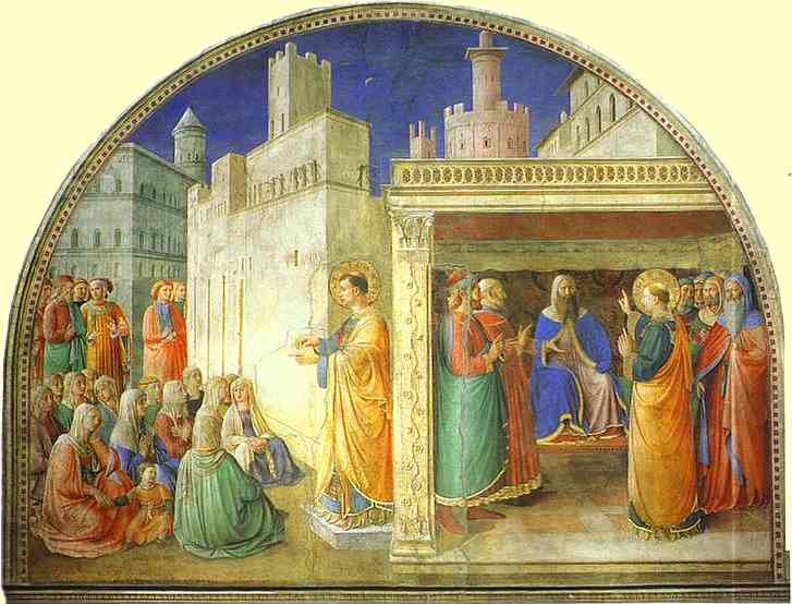Oil painting:Ordination of St. Stephen by St. Peter. 1447-1449