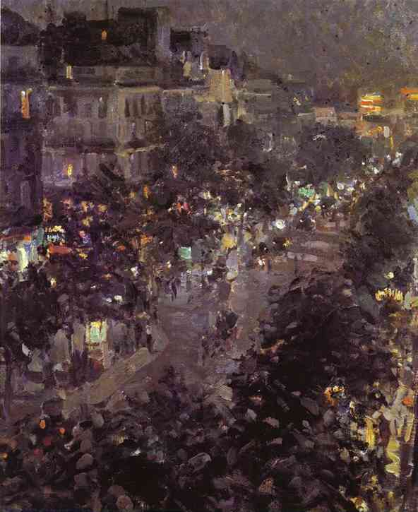 Oil painting: Paris at Night. Boulevard des Italiens. 1908