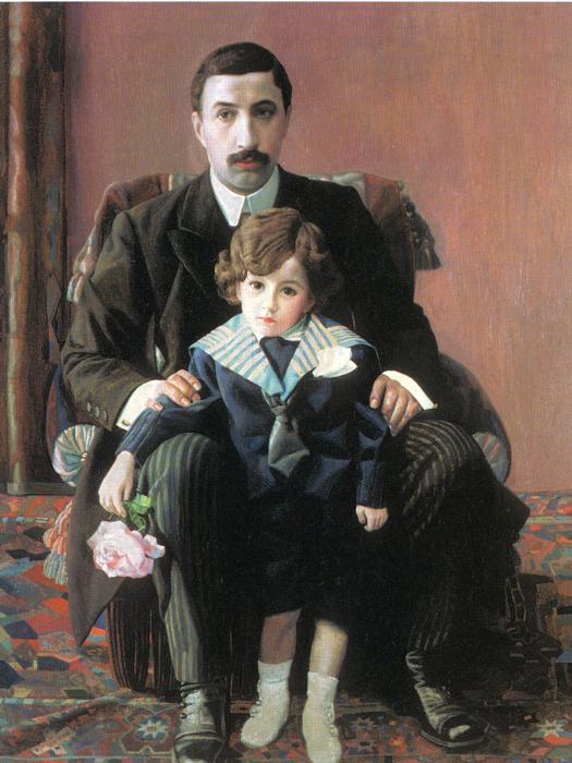 Oil painting:Portrait of Arman Franzevich Aziber with His Son. 1915