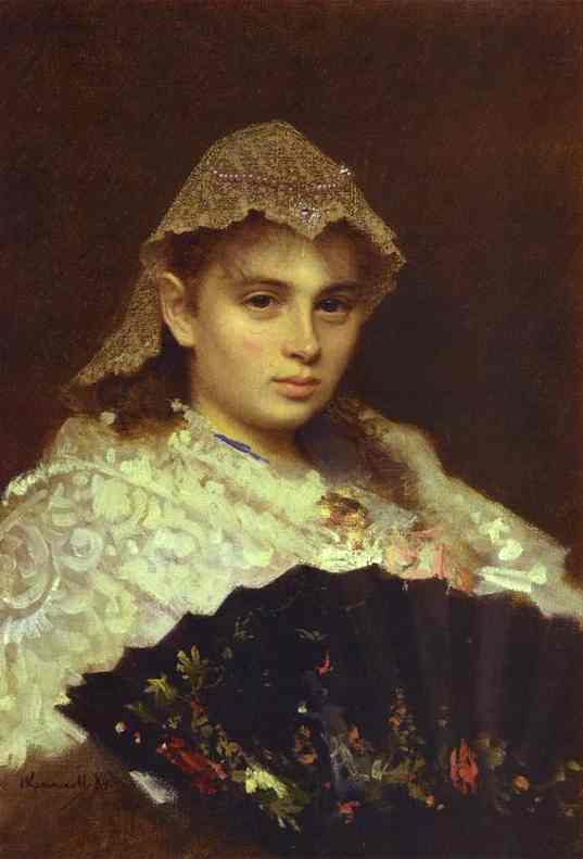 Oil painting:Portrait of O. Rophtopulo (Girl with a Fan). 1884